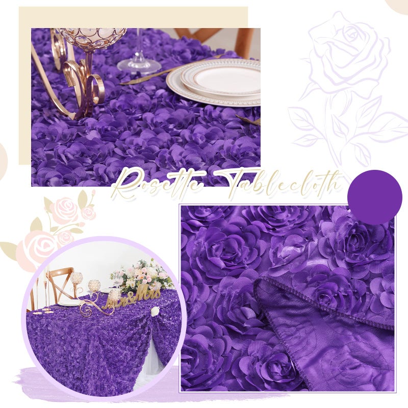 FanQiSi Purple Tablecloth 50x102 Inches Purple Rosette Satin Tablecloth Birthday Party Table Cover Bridal Shower Table Decorations - Image 3